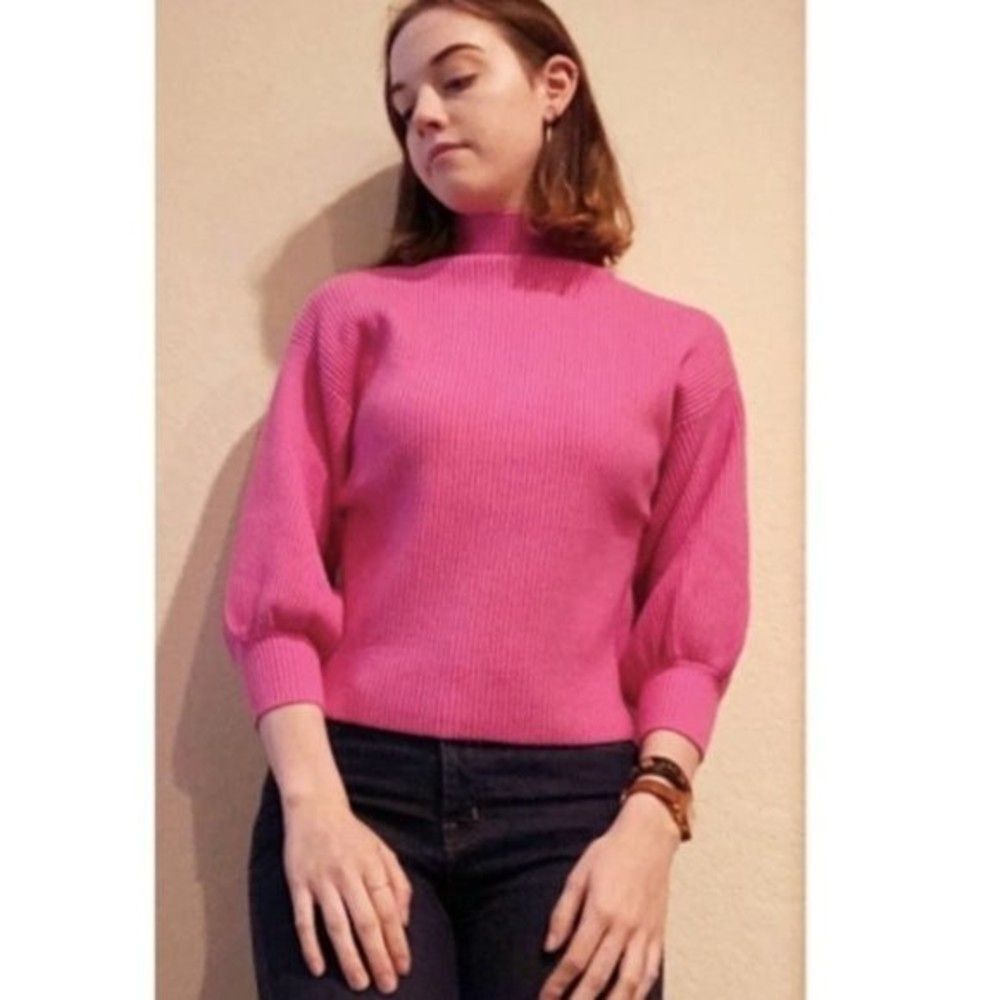 FEW MODA wool blend bubblegum mock high neck sweater Balloon Sleeves Size Medium